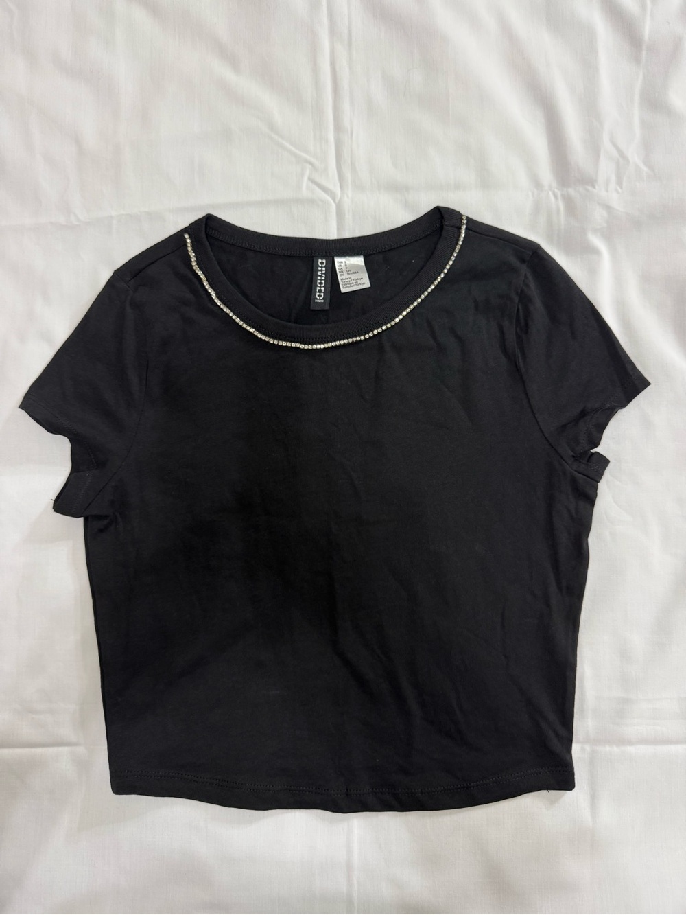 H&M Divided Black Rhinestone Trim Crop Top Women’s Size S